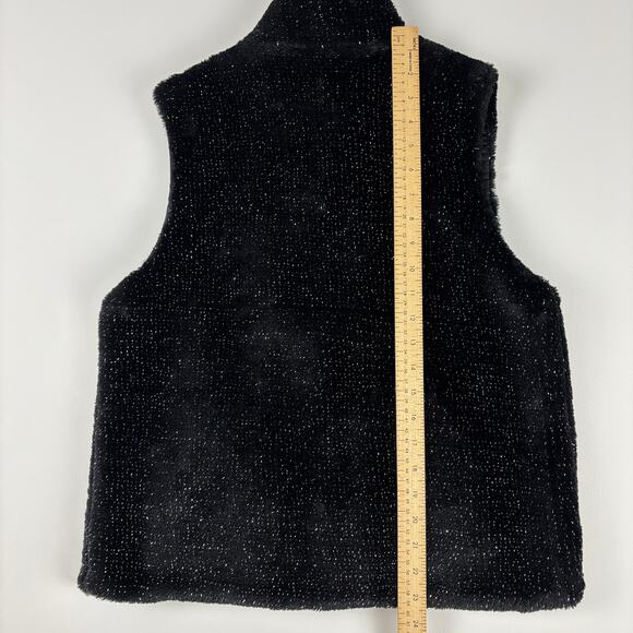 Betsey Johnson Silver Sparkle Black Faux Fur Glam Vest w/ Pockets Size MED - Picture 9 of 10